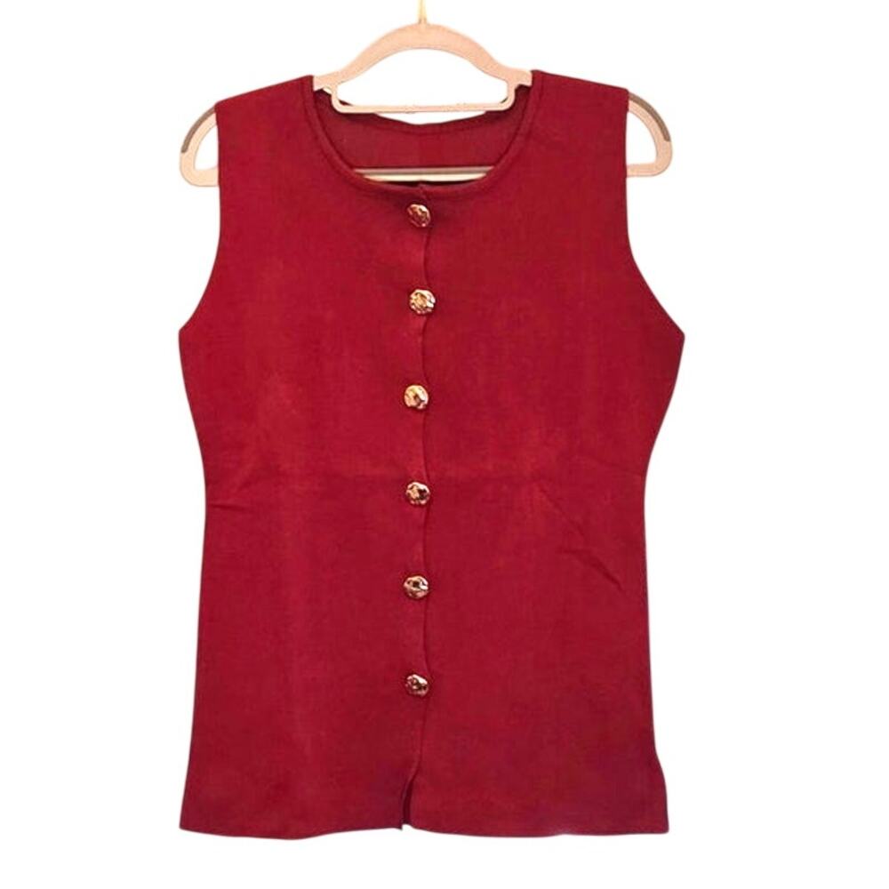 Ultra-Fine Rib Knit Red Vest and Top Goldtone Button Front sz M New in Package